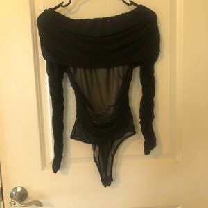 Off the shoulder cocktail sheer body suit